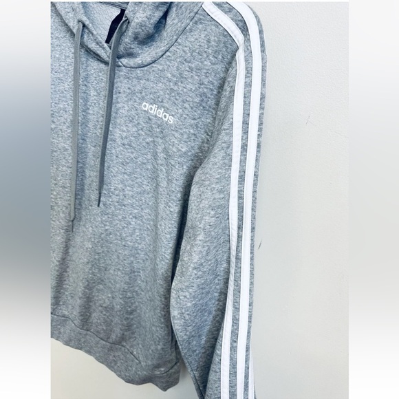 Adidas Women Small Gray Three Stripe Sleeve Pullover Hoodie Hooded Sweatshirt - Picture 3 of 5